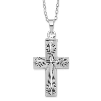 Sterling Silver Sentimental Expressions Rhodium-Plated Antiqued Cross Ash Holder 18 Inch Necklace