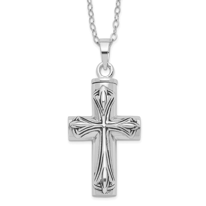 Sterling Silver Sentimental Expressions Rhodium-Plated Antiqued Cross Ash Holder 18 Inch Necklace
