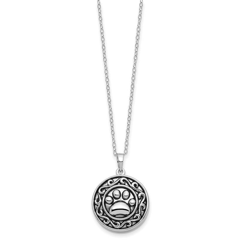 Sterling Silver Sentimental Expressions Rhodium-Plated Antiqued Paw Ash Holder 18 Inch Necklace