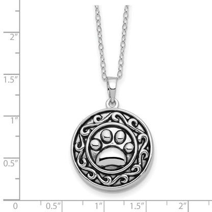 Sterling Silver Sentimental Expressions Rhodium-Plated Antiqued Paw Ash Holder 18 Inch Necklace