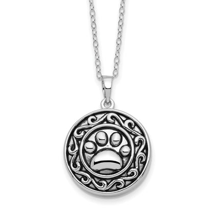 Sterling Silver Sentimental Expressions Rhodium-Plated Antiqued Paw Ash Holder 18 Inch Necklace