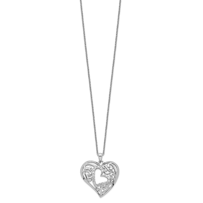 Sterling Silver Sentimental Expressions Rhodium-Plated Cz Forever In My Heart 18 Inch Necklace With Poem Card