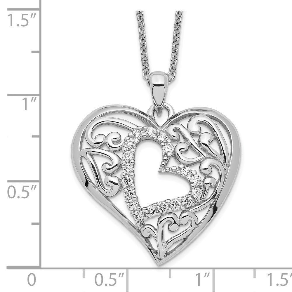 Sterling Silver Sentimental Expressions Rhodium-Plated Cz Forever In My Heart 18 Inch Necklace With Poem Card