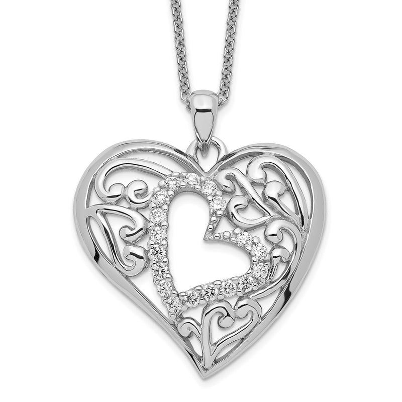Sterling Silver Sentimental Expressions Rhodium-Plated Cz Forever In My Heart 18 Inch Necklace With Poem Card