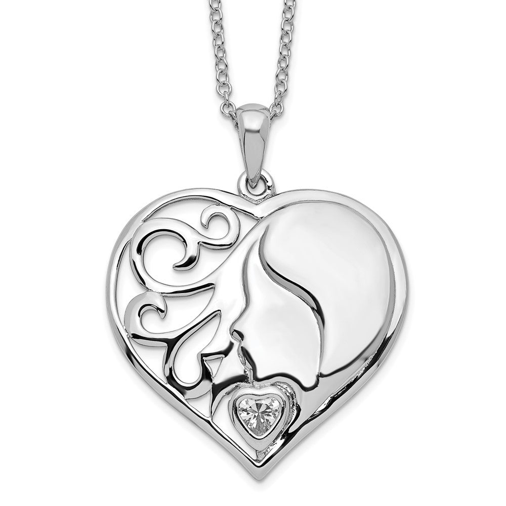 Sterling Silver Sentimental Expressions Rhodium-Plated Cz My Daughter, Heart'S Treasure 18In Necklace