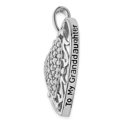 Sterling Silver Sentimental Expressions Rhodium-Plated Antiqued Cz To My Granddaughter 18In Heart Necklace