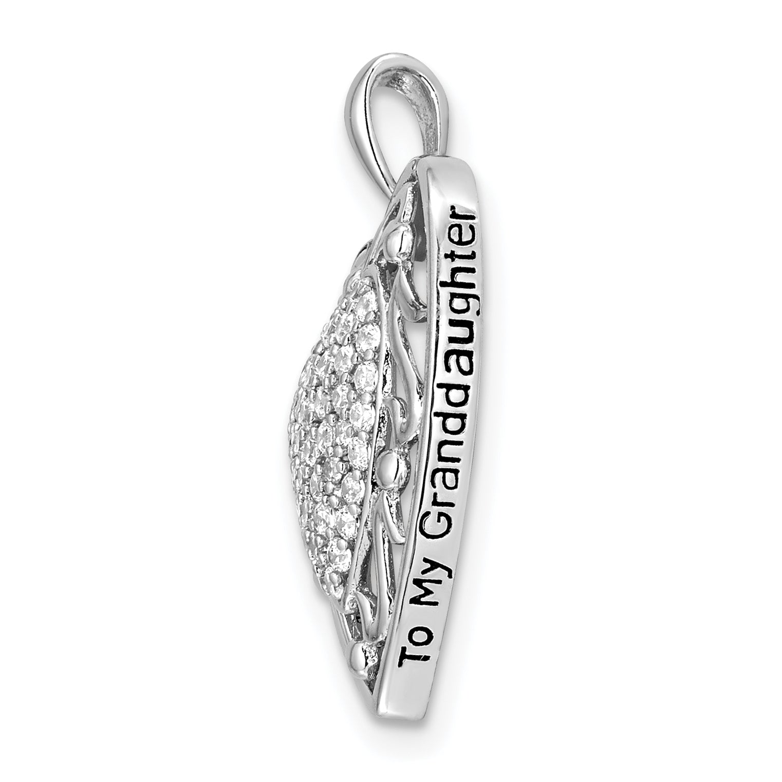 Sterling Silver Sentimental Expressions Rhodium-Plated Antiqued Cz To My Granddaughter 18In Heart Necklace