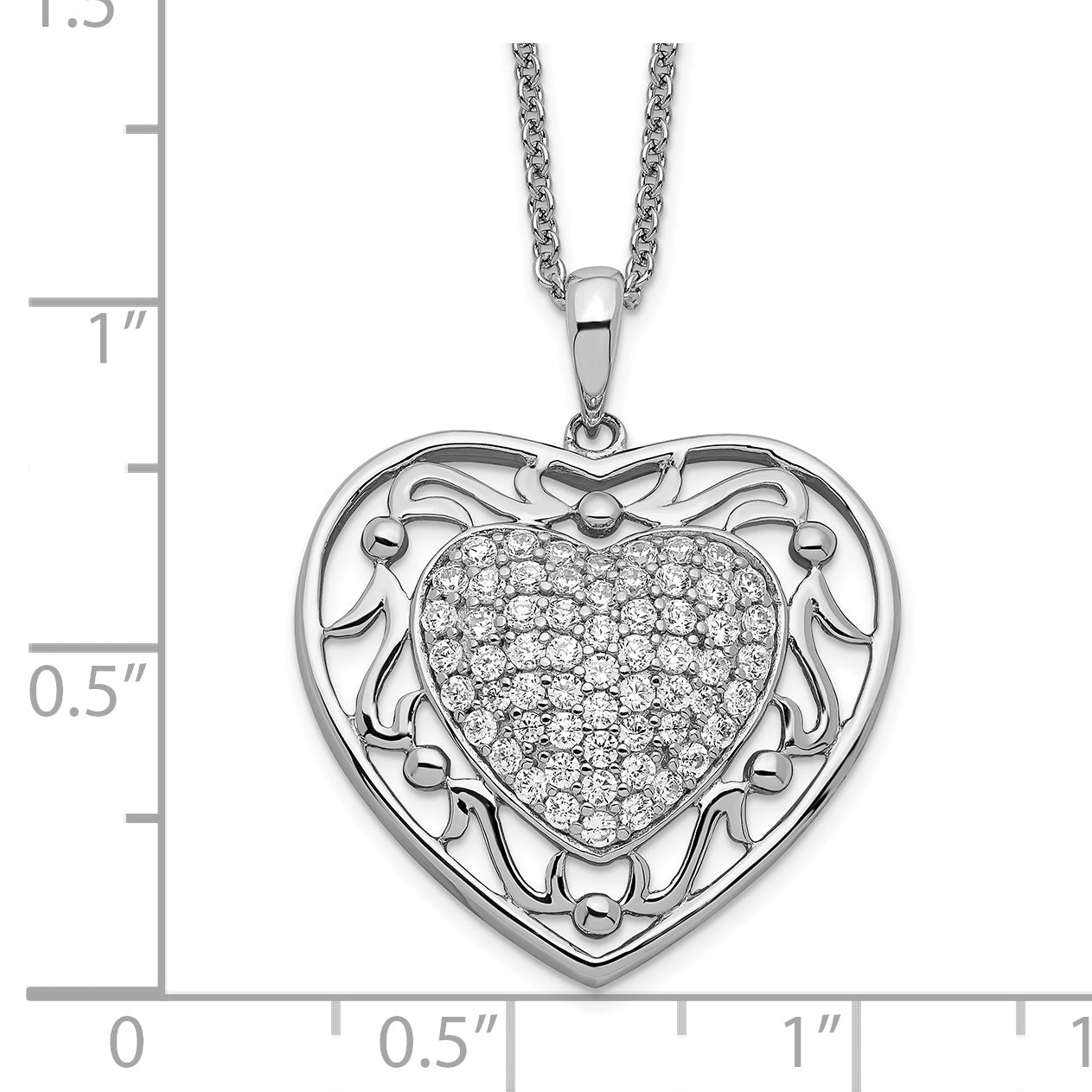 Sterling Silver Sentimental Expressions Rhodium-Plated Antiqued Cz To My Granddaughter 18In Heart Necklace
