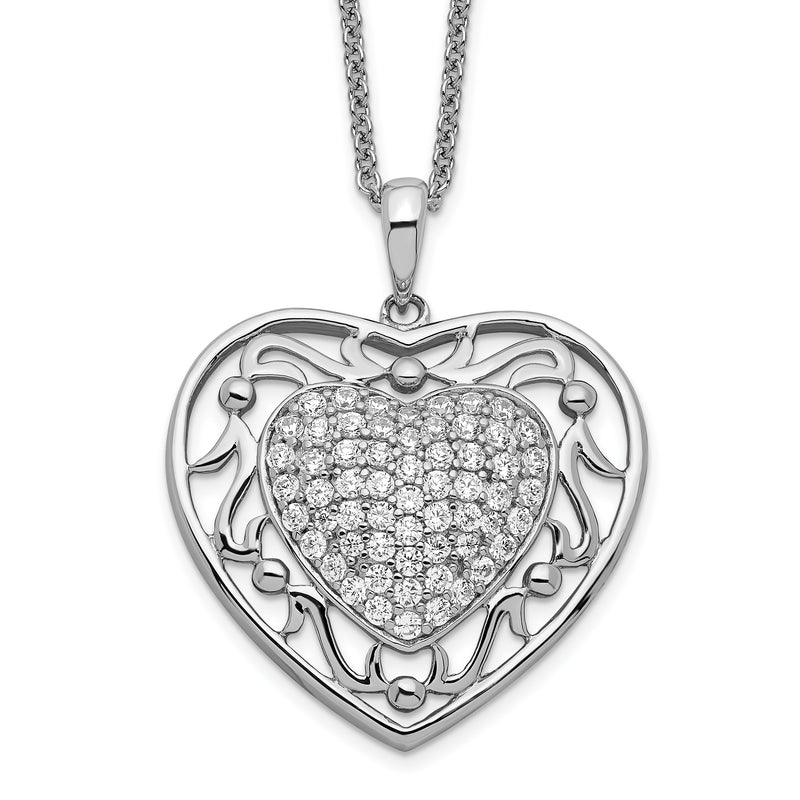 Sterling Silver Sentimental Expressions Rhodium-Plated Antiqued Cz To My Granddaughter 18In Heart Necklace
