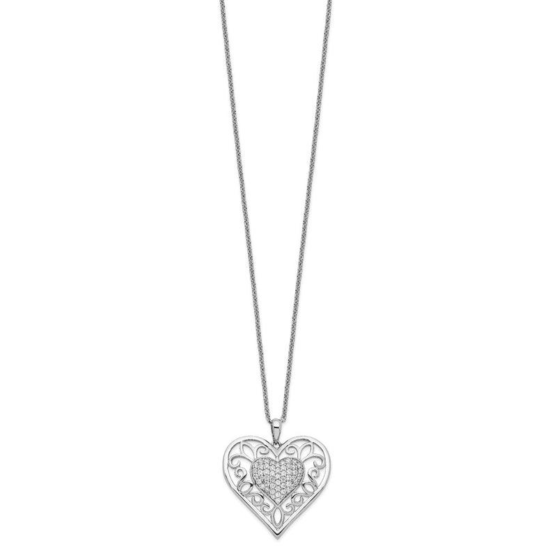 Sterling Silver Sentimental Expressions Rhodium-Plated Antiqued Cz To My Daughter 18In Heart Necklace
