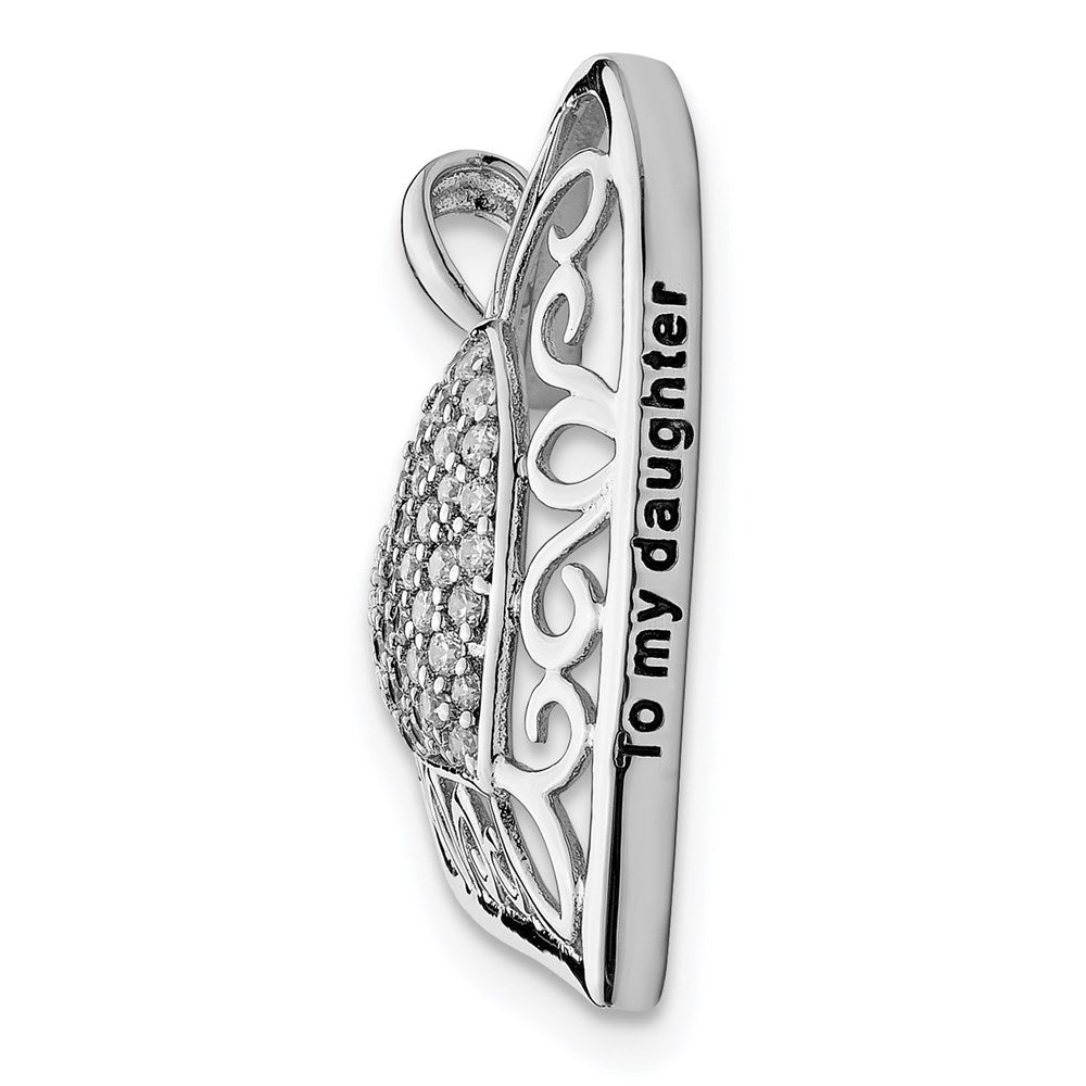 Sterling Silver Sentimental Expressions Rhodium-Plated Antiqued Cz To My Daughter 18In Heart Necklace
