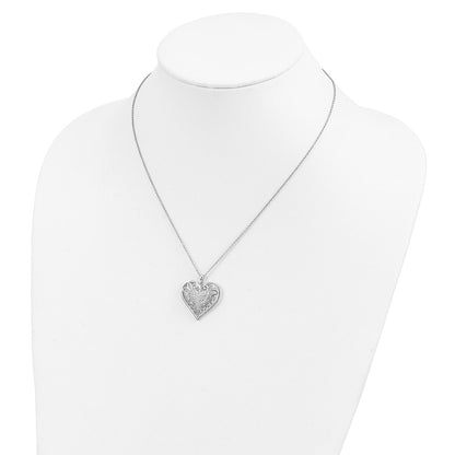Sterling Silver Sentimental Expressions Rhodium-Plated Antiqued Cz To My Daughter 18In Heart Necklace