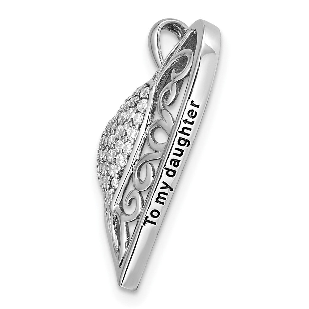 Sterling Silver Sentimental Expressions Rhodium-Plated Antiqued Cz To My Daughter 18In Heart Necklace