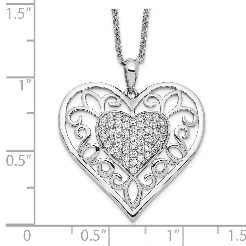 Sterling Silver Sentimental Expressions Rhodium-Plated Antiqued Cz To My Daughter 18In Heart Necklace