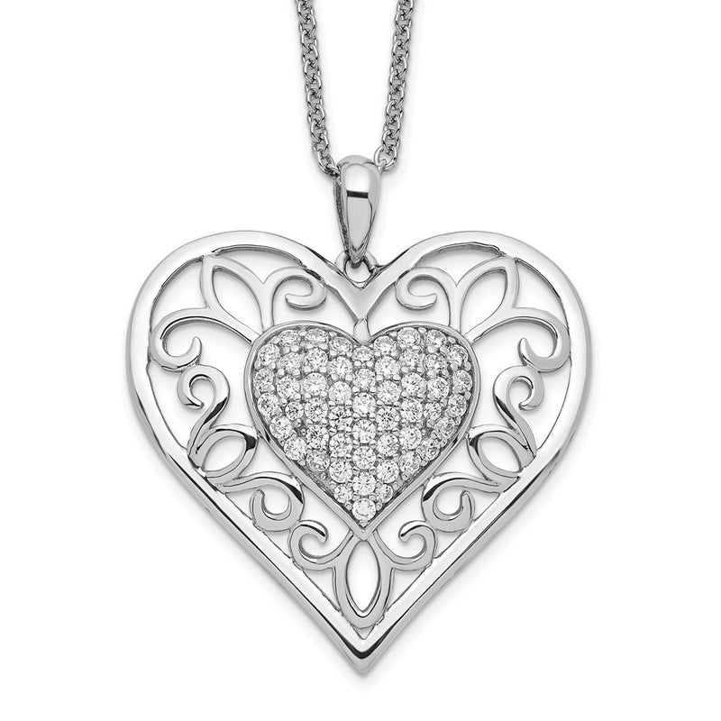 Sterling Silver Sentimental Expressions Rhodium-Plated Antiqued Cz To My Daughter 18In Heart Necklace