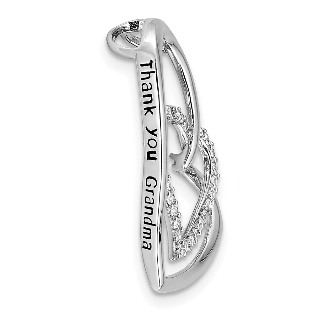 Sterling Silver Sentimental Expressions Rhodium-Plated Antiqued Cz Thank You Grandma 18In Hearts Necklace