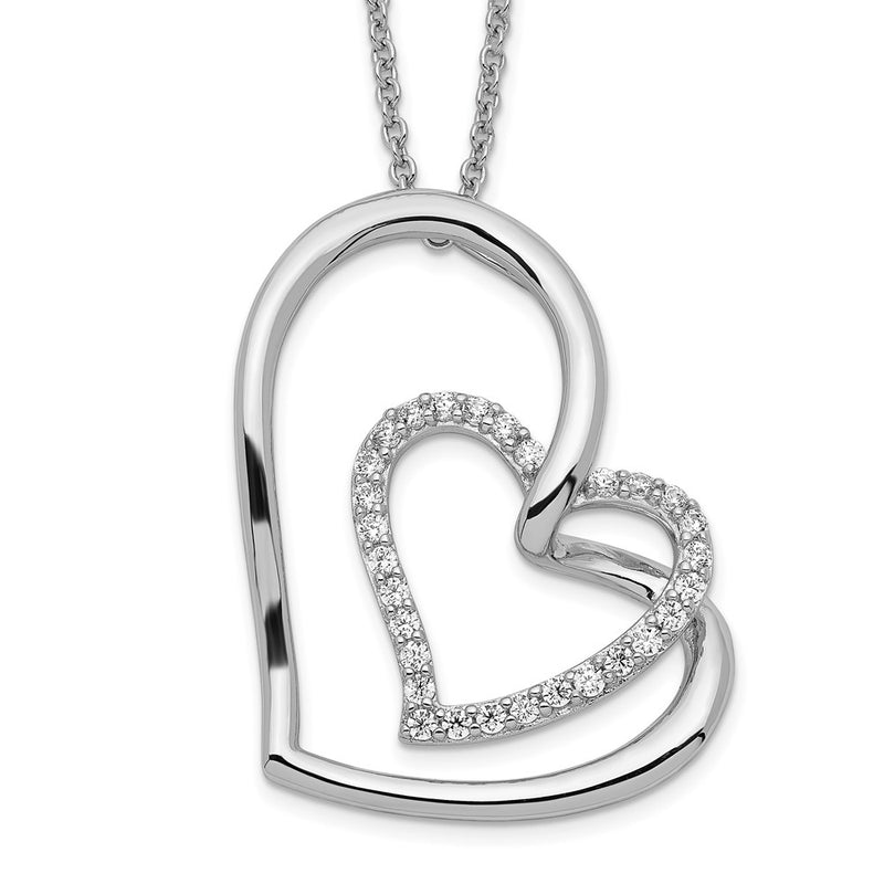 Sterling Silver Sentimental Expressions Rhodium-Plated Antiqued Cz Thank You Grandma 18In Hearts Necklace