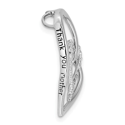 Sterling Silver Sentimental Expressions Rhodium-Plated Antiqued Cz Thank You Mother 18In Hearts Necklace