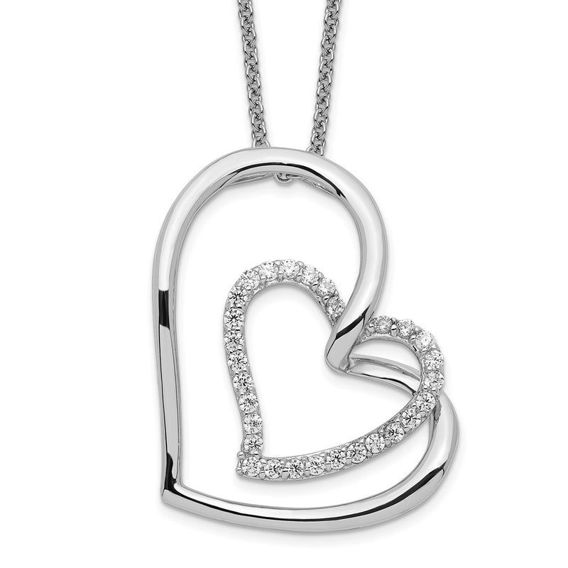 Sterling Silver Sentimental Expressions Rhodium-Plated Antiqued Cz Thank You Mother 18In Hearts Necklace