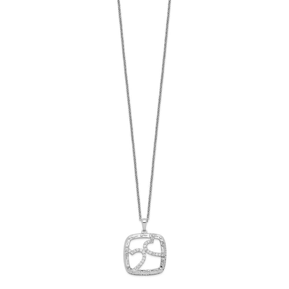 Sterling Silver Sentimental Expressions Rhodium-Plated Antiqued Cz Sisters By Chance 18In Hearts Necklace