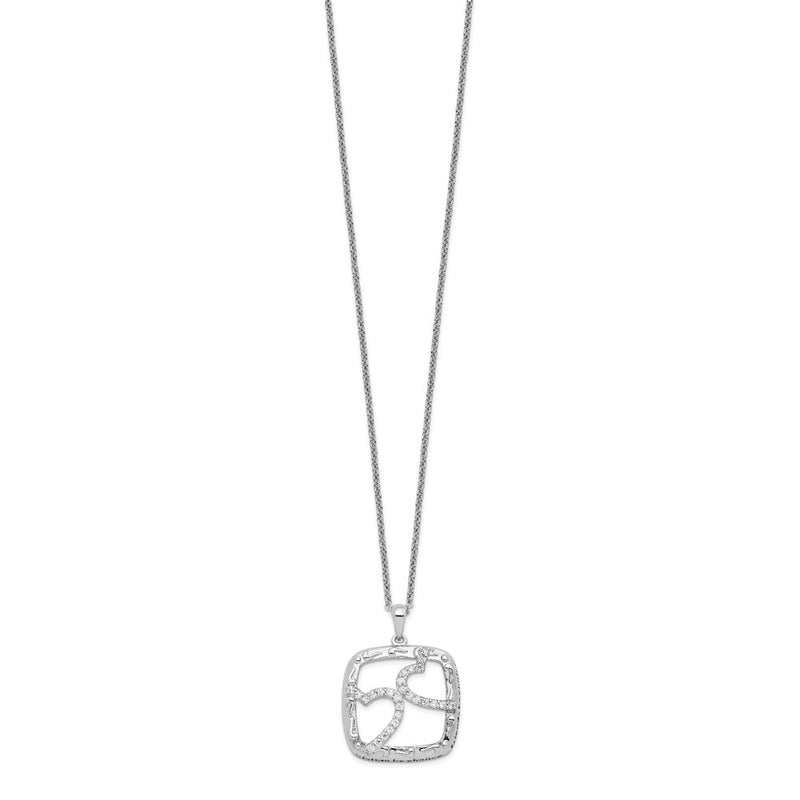 Sterling Silver Sentimental Expressions Rhodium-Plated Antiqued Cz Sisters By Chance 18In Hearts Necklace