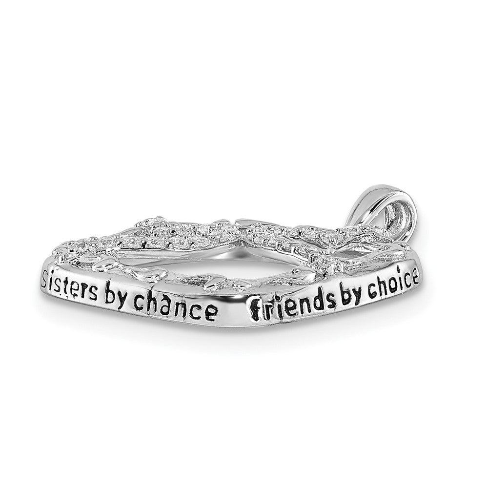 Sterling Silver Sentimental Expressions Rhodium-Plated Antiqued Cz Sisters By Chance 18In Hearts Necklace