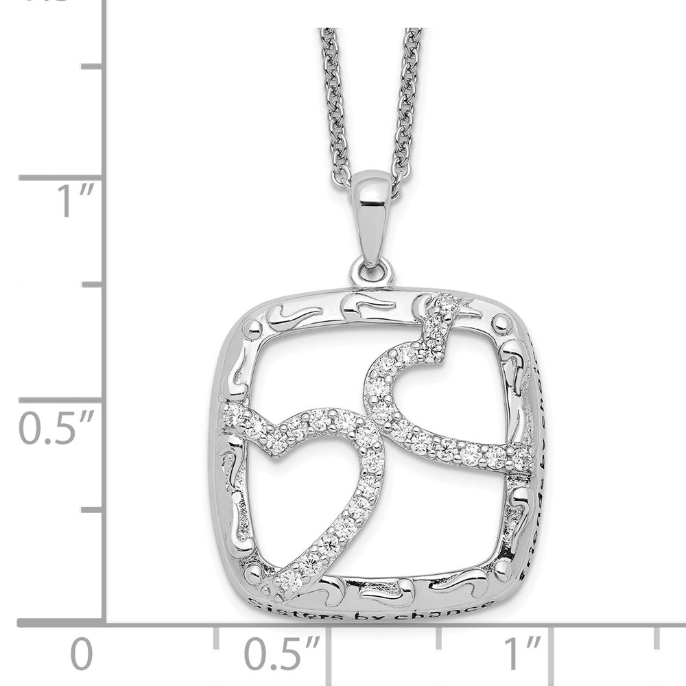 Sterling Silver Sentimental Expressions Rhodium-Plated Antiqued Cz Sisters By Chance 18In Hearts Necklace