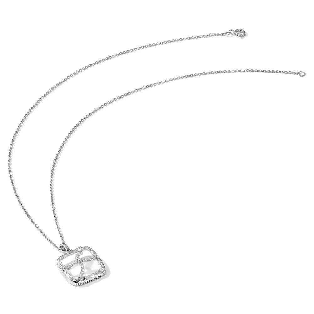 Sterling Silver Sentimental Expressions Rhodium-Plated Antiqued Cz Sisters By Chance 18In Hearts Necklace