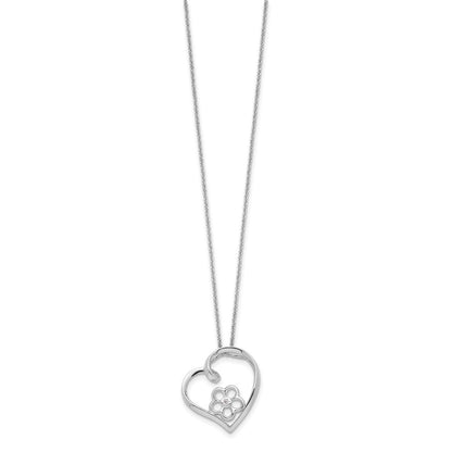 Sterling Silver Sentimental Expressions Rhodium-Plated Cz My Special Niece 18In Flower In Heart Necklace