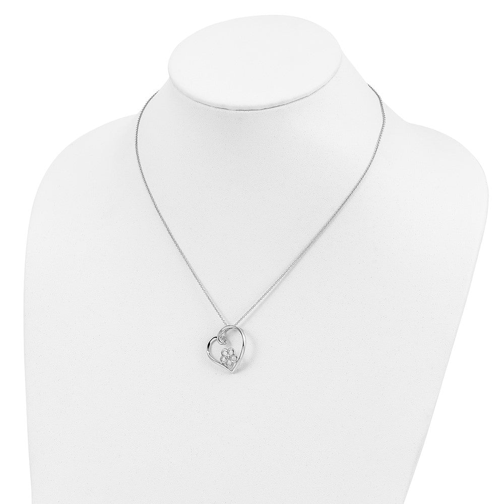 Sterling Silver Sentimental Expressions Rhodium-Plated Cz My Special Niece 18In Flower In Heart Necklace