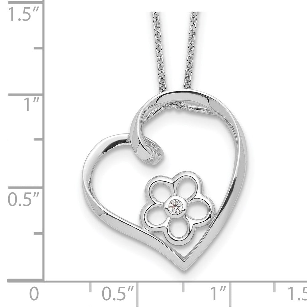Sterling Silver Sentimental Expressions Rhodium-Plated Cz My Special Niece 18In Flower In Heart Necklace