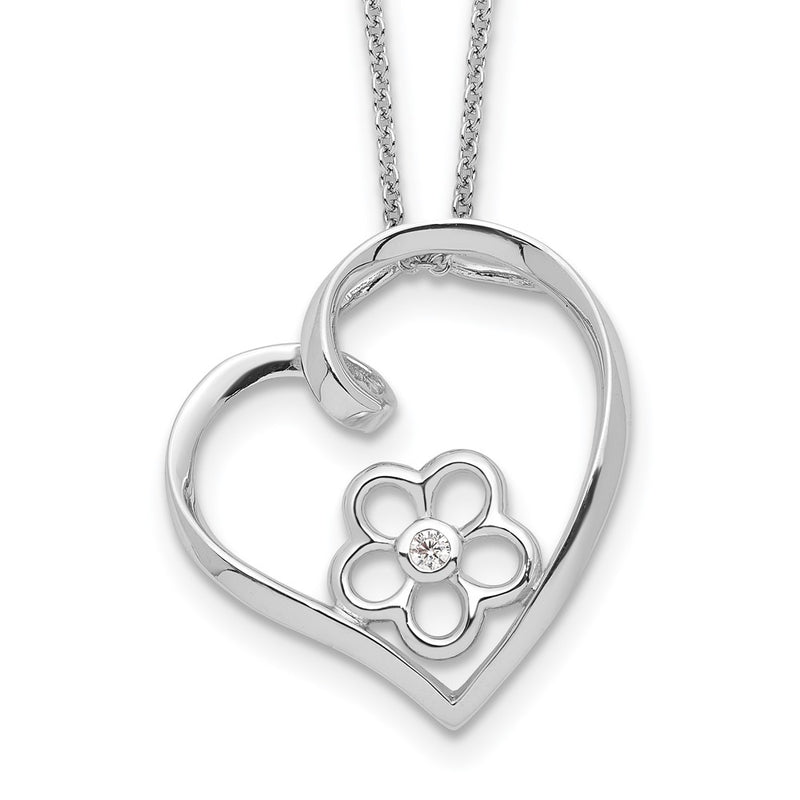 Sterling Silver Sentimental Expressions Rhodium-Plated Cz My Special Niece 18In Flower In Heart Necklace
