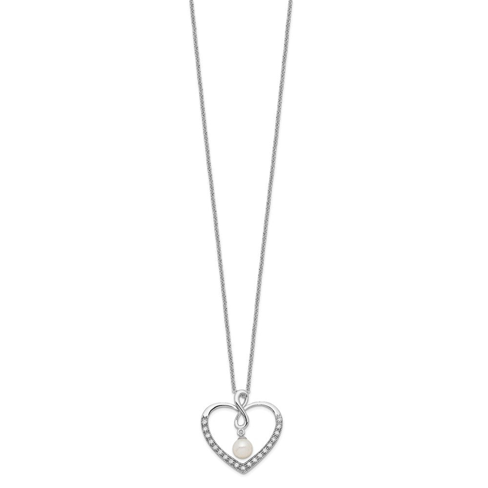 Sterling Silver Sentimental Expressions Rhodium-Plated Cz And Fw Cultured Pearl My Friend 18In Heart Necklace