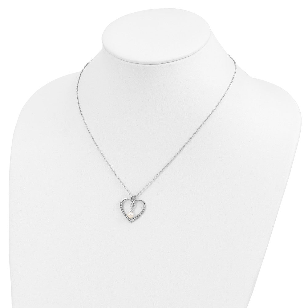 Sterling Silver Sentimental Expressions Rhodium-Plated Cz And Fw Cultured Pearl My Friend 18In Heart Necklace