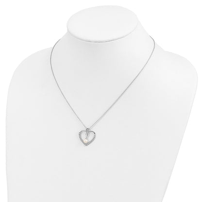 Sterling Silver Sentimental Expressions Rhodium-Plated Cz And Fw Cultured Pearl My Friend 18In Heart Necklace