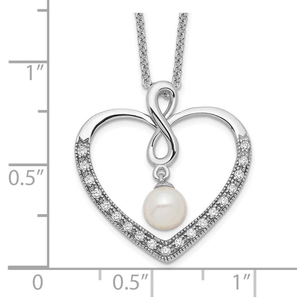 Sterling Silver Sentimental Expressions Rhodium-Plated Cz And Fw Cultured Pearl My Friend 18In Heart Necklace