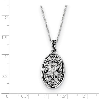 Sterling Silver Antiqued Cz Because Of You 18In Necklace