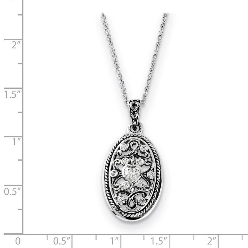Sterling Silver Antiqued Cz Because Of You 18In Necklace