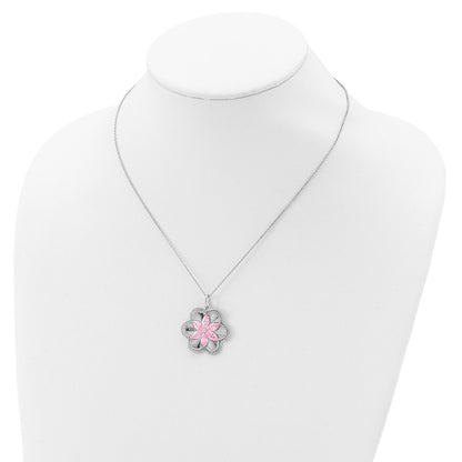Sterling Silver Sentimental Expressions Rhodium-Plated Cz Pretty In Pink Flower 18 Inch Necklace