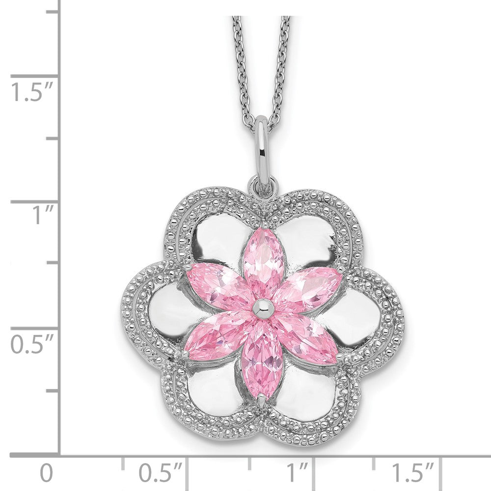 Sterling Silver Sentimental Expressions Rhodium-Plated Cz Pretty In Pink Flower 18 Inch Necklace
