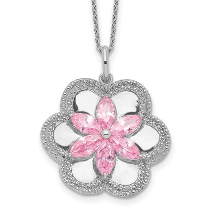 Sterling Silver Sentimental Expressions Rhodium-Plated Cz Pretty In Pink Flower 18 Inch Necklace