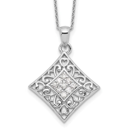 Sterling Silver Sentimental Expressions Rhodium-Plated Cz I Love You All Year Long 18In Necklace