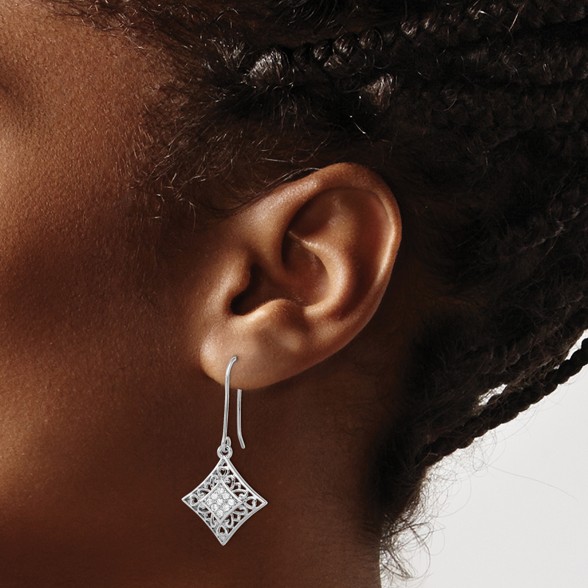 Sterling Silver Sentimental Expressions Rhodium-Plated Cz I Love You All Year Long Earrings