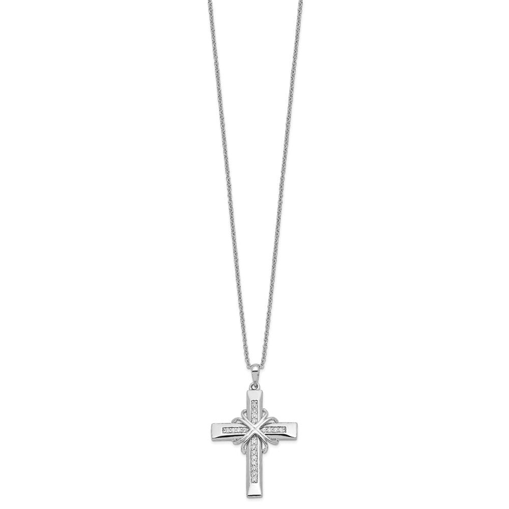 Sterling Silver Sentimental Expressions Rhodium-Plated Cz Steadfast Love 18In Cross Necklace