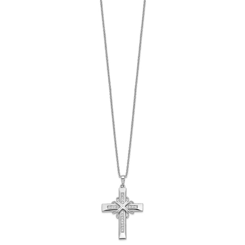 Sterling Silver Sentimental Expressions Rhodium-Plated Cz Steadfast Love 18In Cross Necklace
