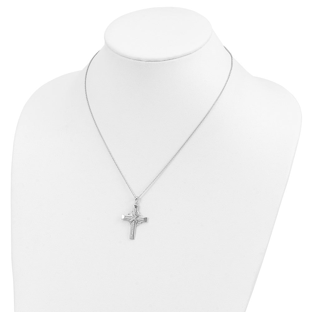 Sterling Silver Sentimental Expressions Rhodium-Plated Cz Steadfast Love 18In Cross Necklace