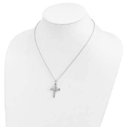 Sterling Silver Sentimental Expressions Rhodium-Plated Cz Steadfast Love 18In Cross Necklace