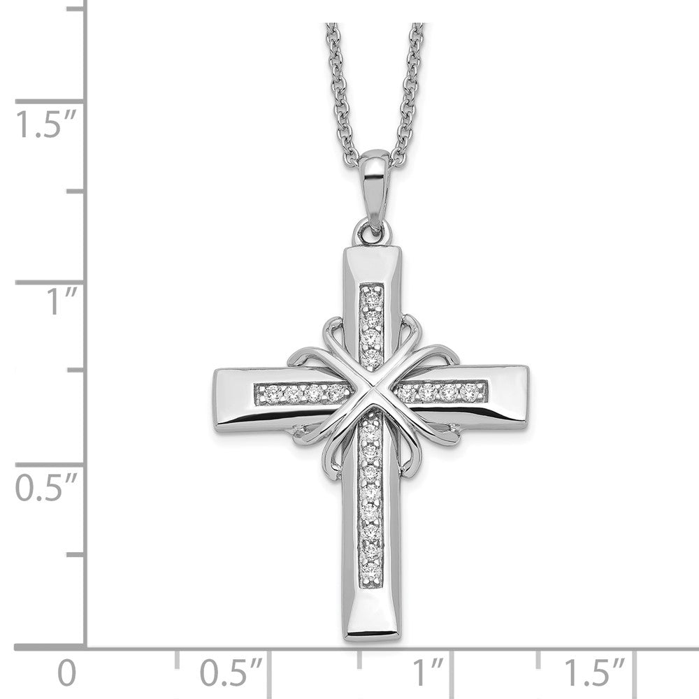 Sterling Silver Sentimental Expressions Rhodium-Plated Cz Steadfast Love 18In Cross Necklace