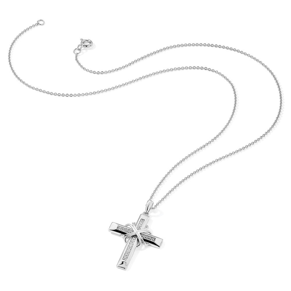 Sterling Silver Sentimental Expressions Rhodium-Plated Cz Steadfast Love 18In Cross Necklace