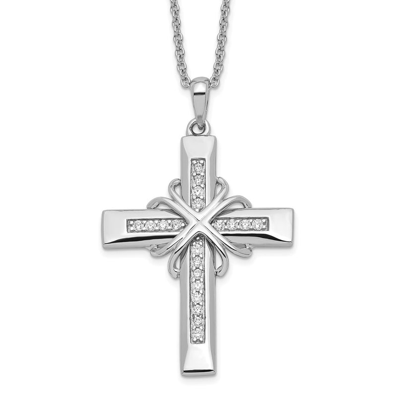 Sterling Silver Sentimental Expressions Rhodium-Plated Cz Steadfast Love 18In Cross Necklace